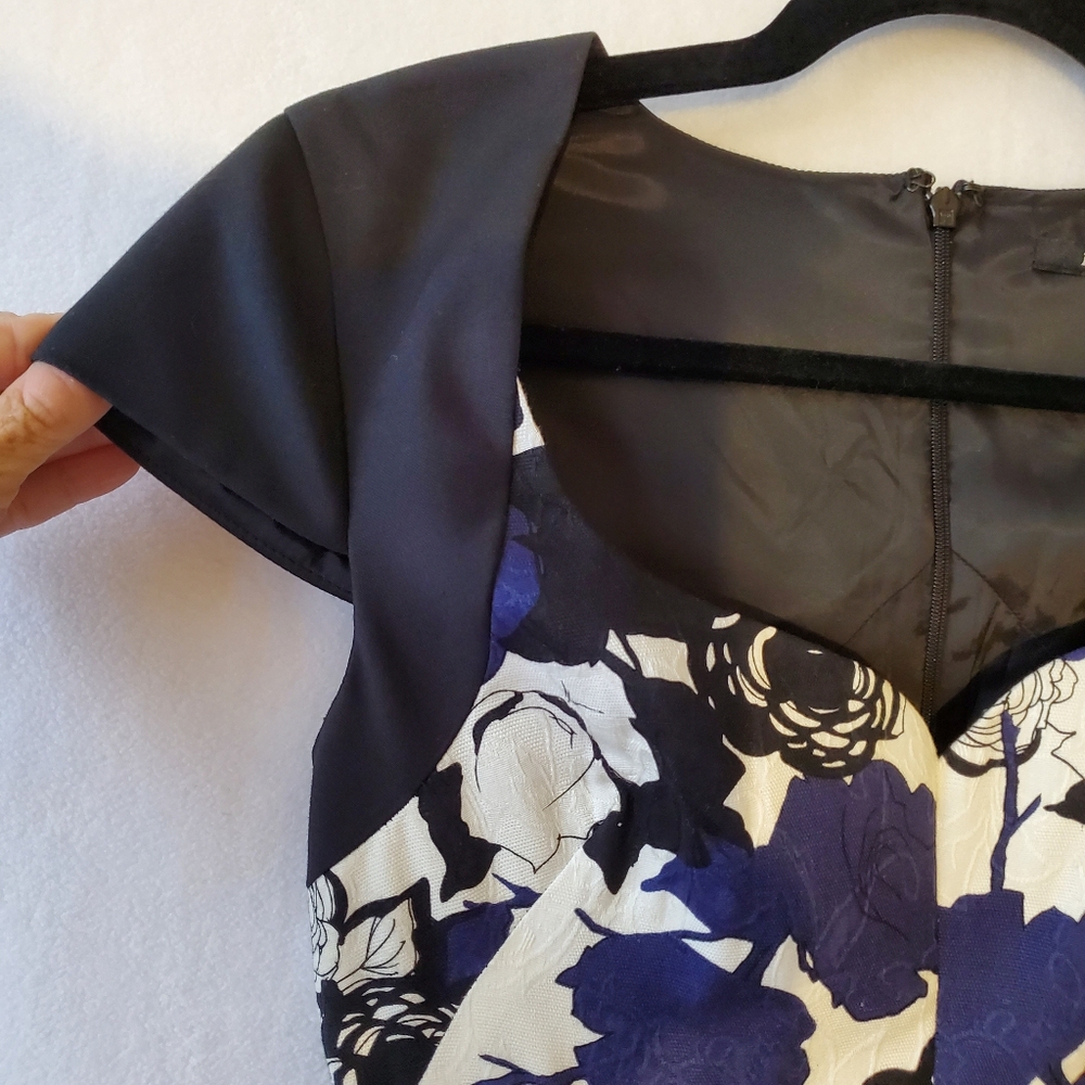 NEW Black Halo Dress Women 2 Jackie O Retro Blue Rose Stretch Cocktail Wedding S - Picture 5 of 14
